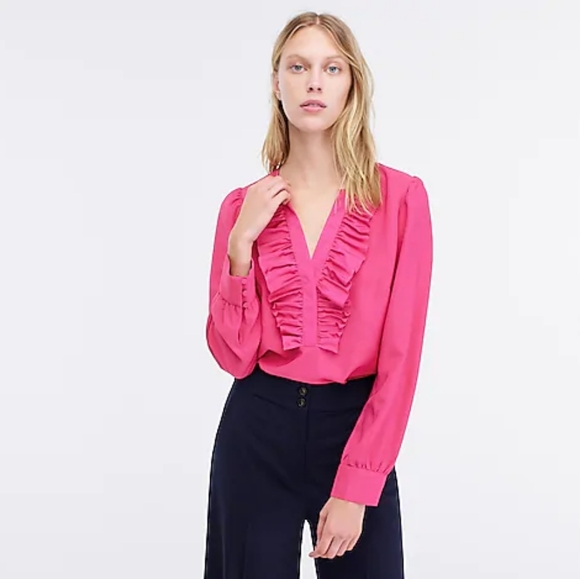 J. Crew ruffle front blouse silk crepe - Picture 1 of 1